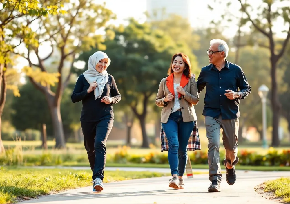 Pasangan berjalan bersama di taman